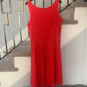 Sophisticated Red Floral Lace Sleeveless Cocktail Dress
